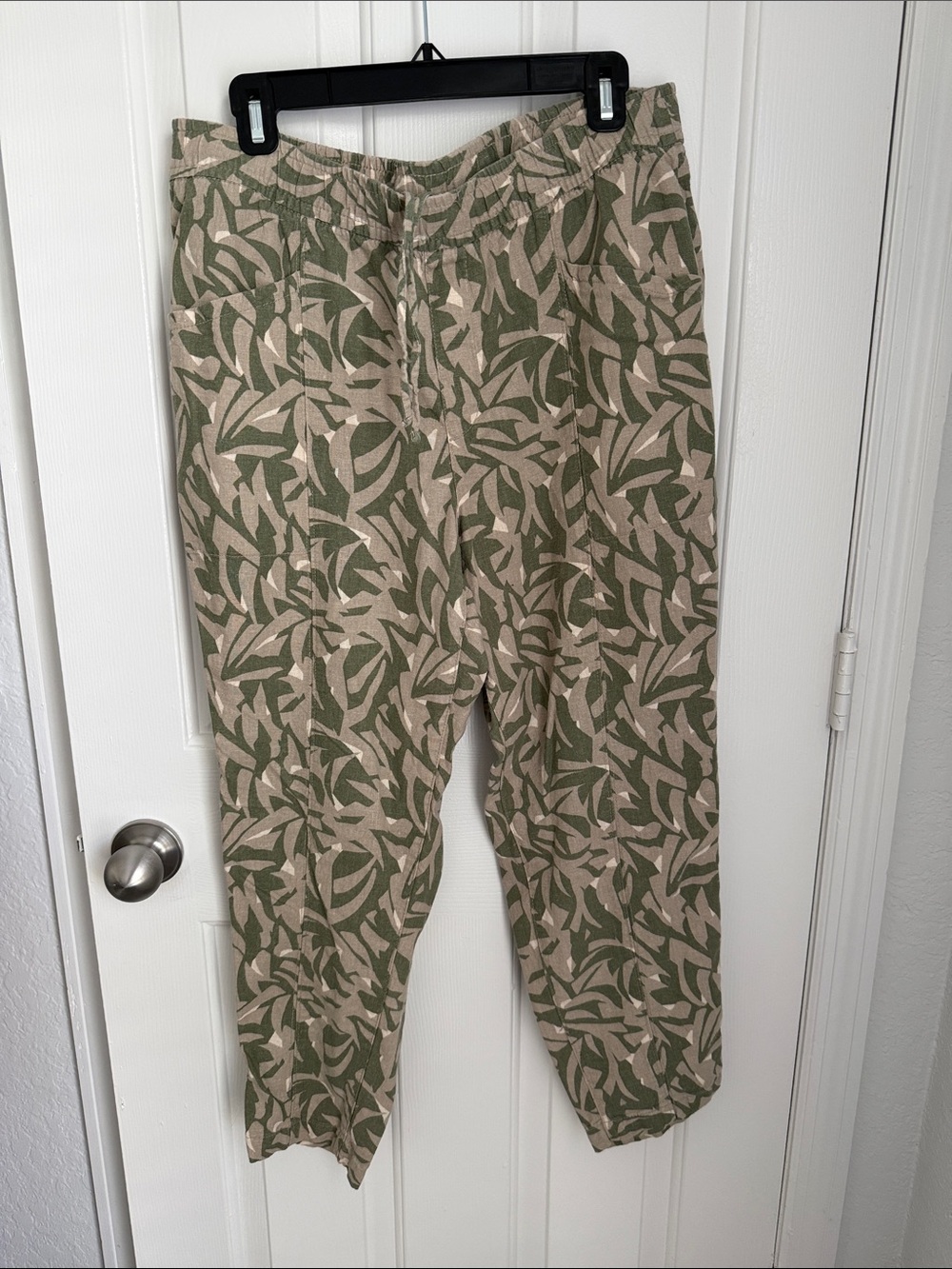 Women's Casual Olive & Beige Linen Pants